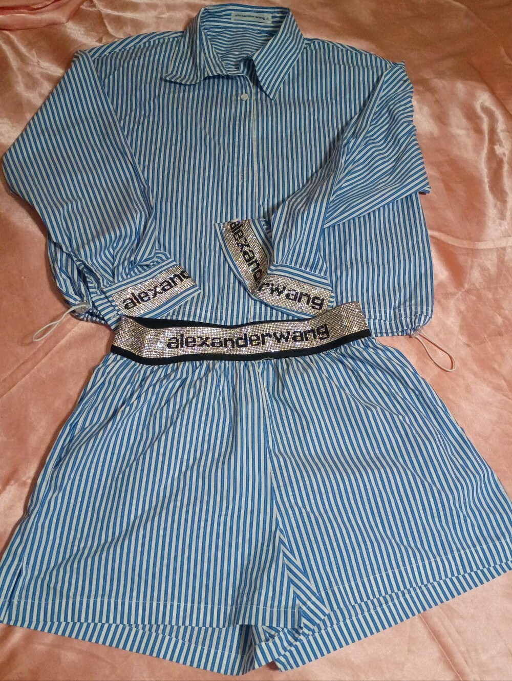 Alexander Wang Blue & White Striped  Crystal Cuff Bf Boxer Set Super Rare